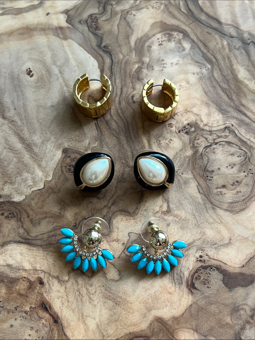 Vintage Gold-Tone & Turquoise Accent Women's Earring Set - 3 Pairs